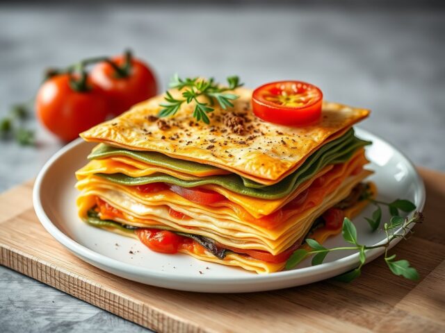 Millefeuille van groenten met kruidenolie