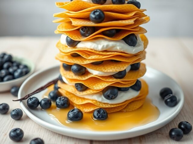 Millefeuille van Lasagne met blauwbes en kwark