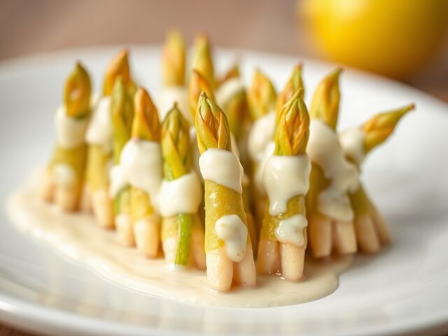 Mini-asperges met ansjovismayonaise — AI-gegenereerde illustratie