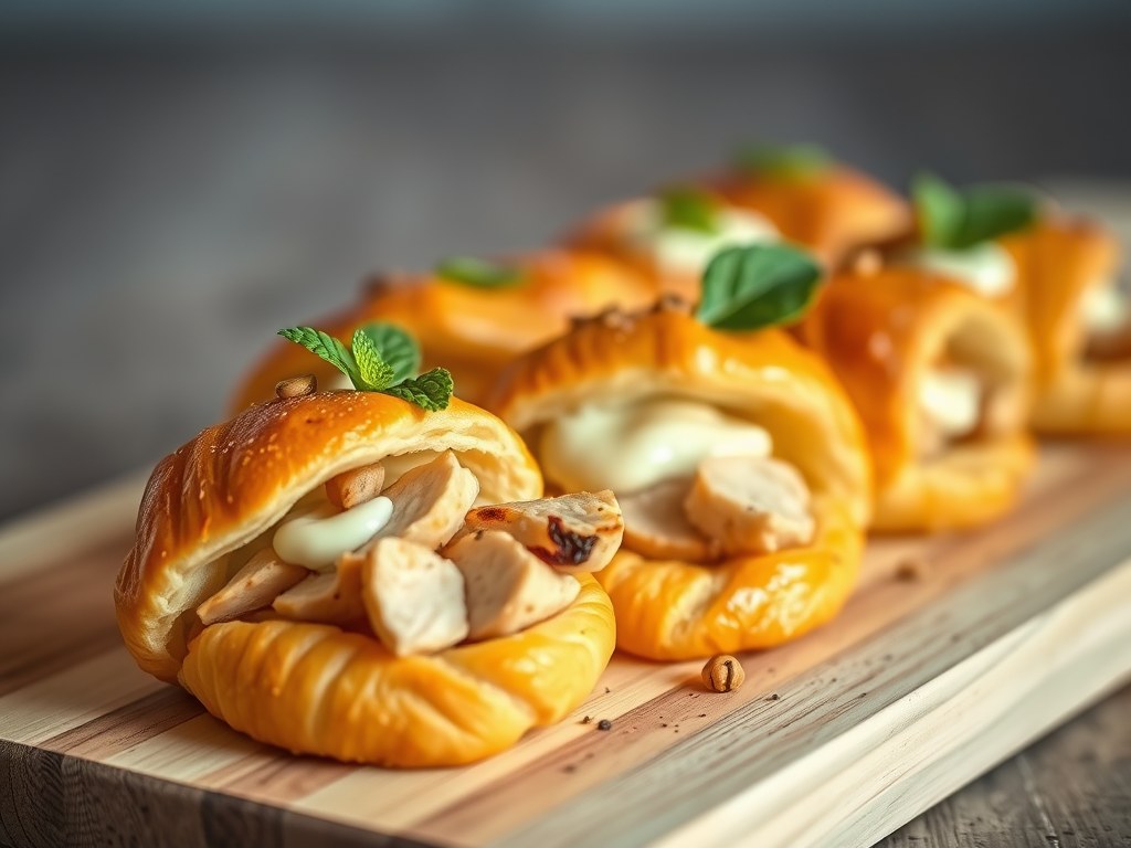 Mini croissantjes met gegrilde kip, AI-gegenereerde illustratie