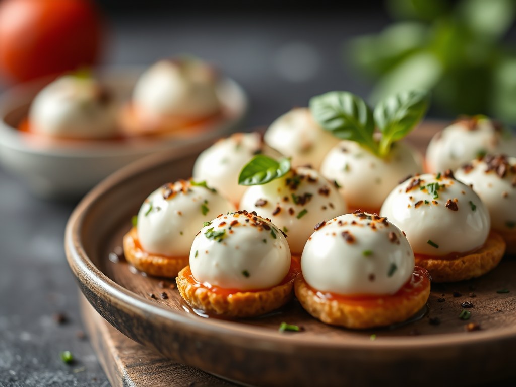 Mini mozzarella met gemarineerde artisjokken, AI-gegenereerde illustratie