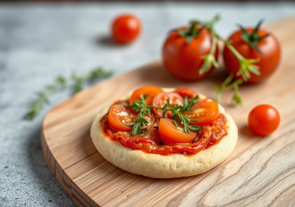 Mini Pizza met Tomaten, AI-gegenereerde illustratie