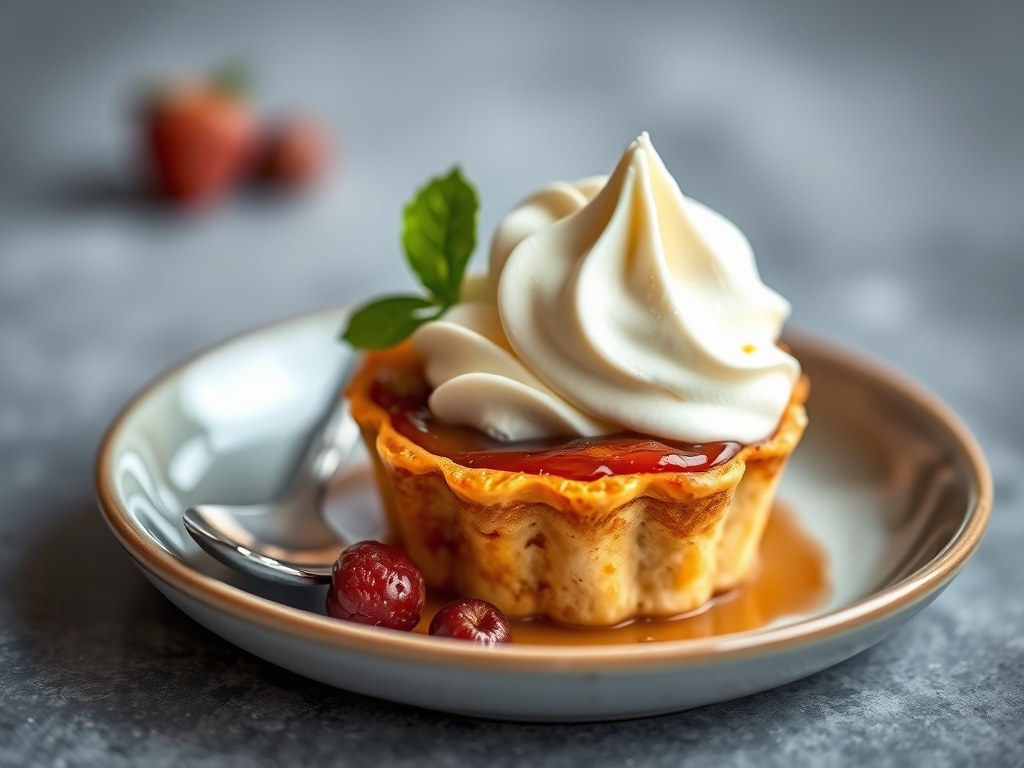 Mini tarte tatin, hemelse liefde en vanille-ijs, AI-gegenereerde illustratie