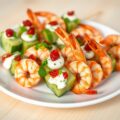 Minibrochette van reuzengarnaal en komkommer