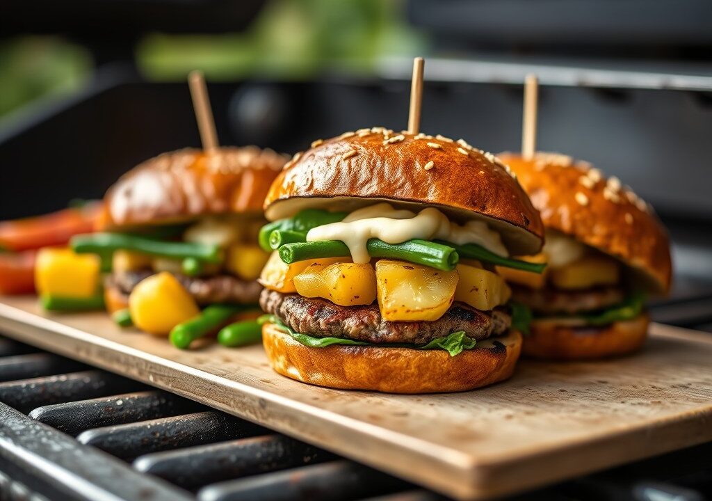 Miniburgers met aardappelsalade, AI-gegenereerde illustratie