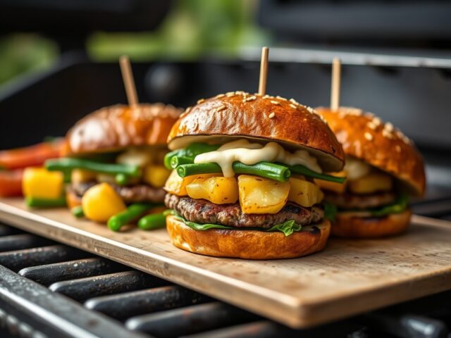 Miniburgers met aardappelsalade — AI-gegenereerde illustratie