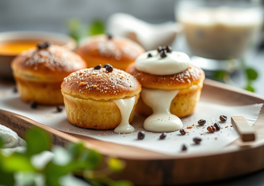 Minicakes met yoghurt en abrikozen, AI-gegenereerde illustratie