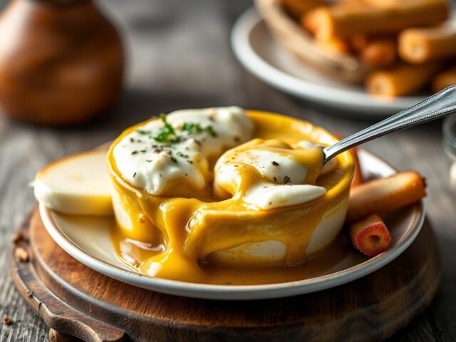 Minikaasfondue van geitenkaas — AI-gegenereerde illustratie