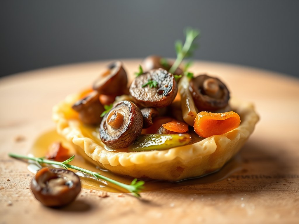 Minipasteitje met Prei en Champignons, AI-gegenereerde illustratie