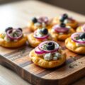 Minipizza met feta en rode ui