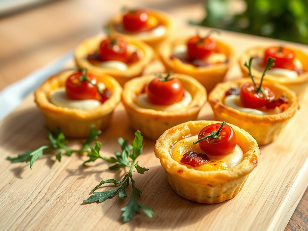 Miniquiches met tomatenthoedje, AI-gegenereerde illustratie