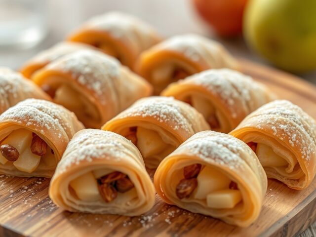 Ministrudels met peer en abrikozen