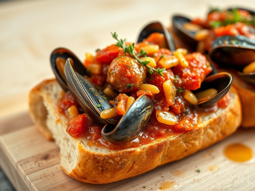 Mosselciabatta, AI-gegenereerde illustratie