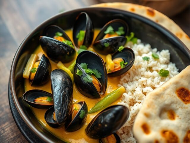 Mosselcurry met geurige rijst