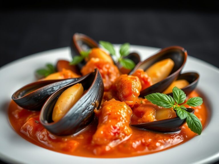 Mosselen in een saus van tomaten en bleekselderij