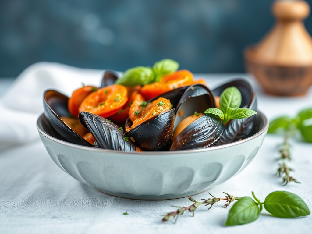 Mosselen met Mediterraans tintje, AI-gegenereerde illustratie