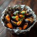 Mosselen met Thaise rode curry in aluminum folie