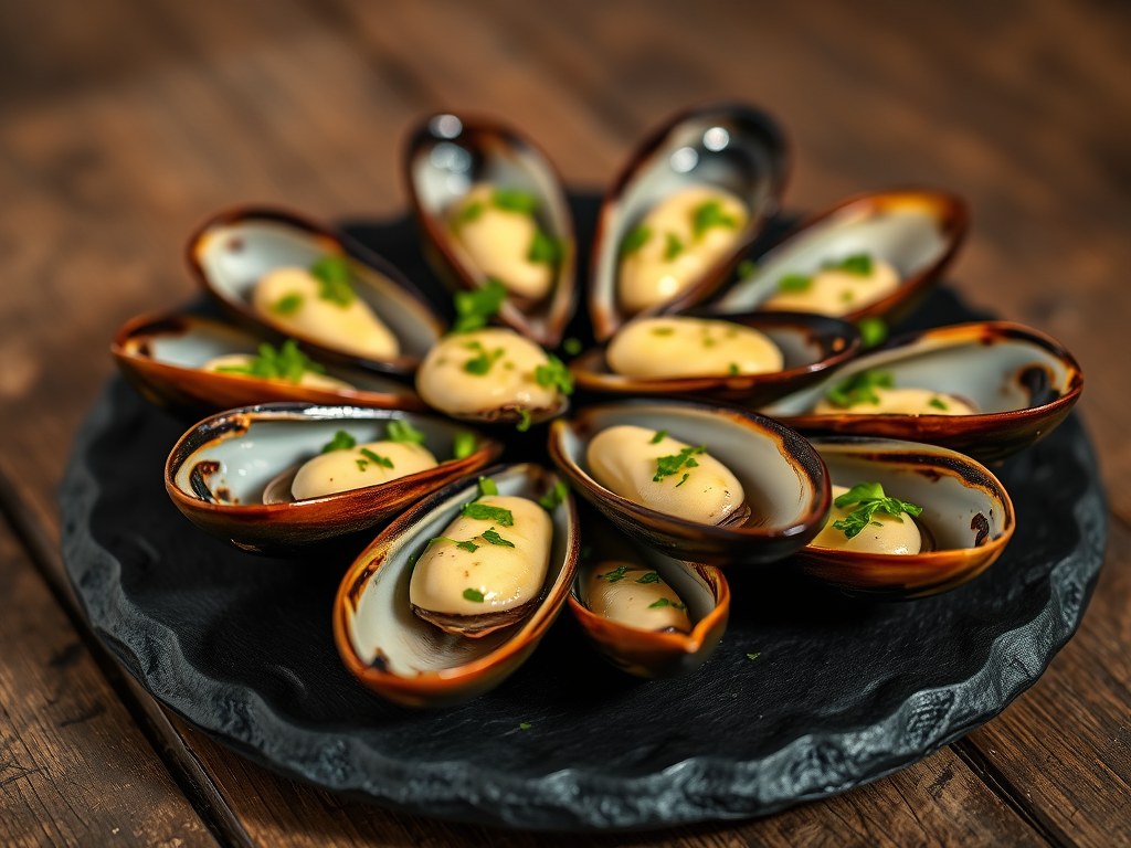 Mosselescargots tapas, AI-gegenereerde illustratie