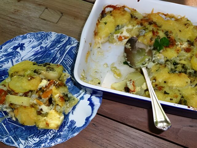 Mosselgratin met prei en aardappel