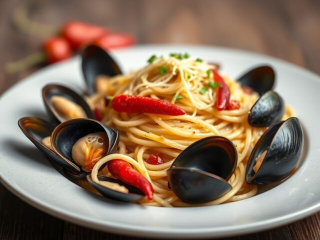 Mosselspaghetti — AI-gegenereerde illustratie