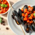 Mosselspiesjes met pikante salsa