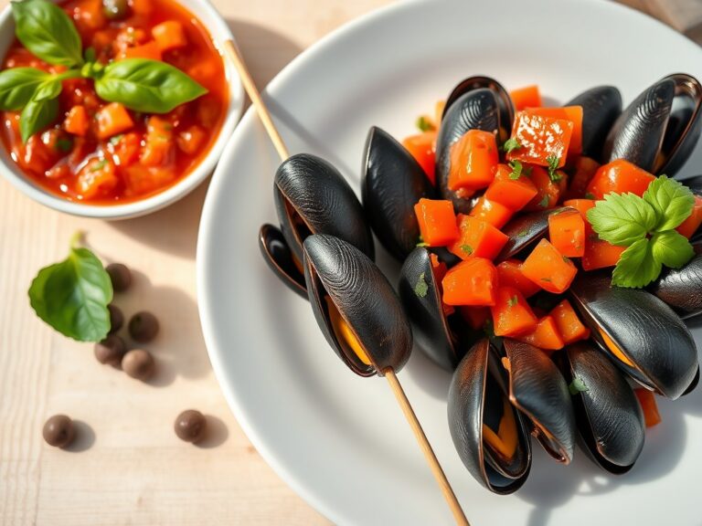 Mosselspiesjes met pikante salsa