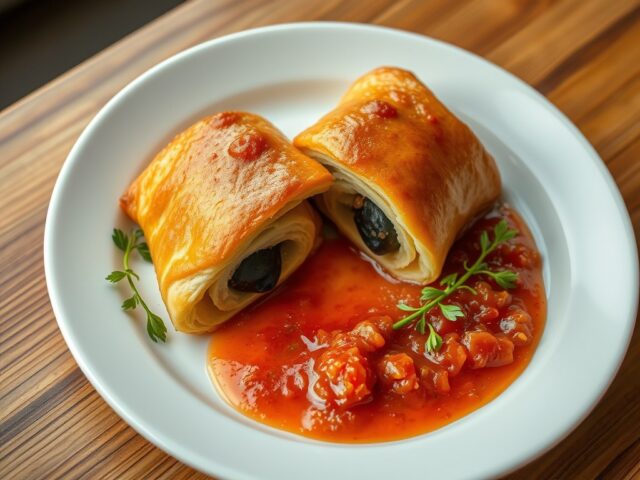 Mosselstrudel met tomaten-botersaus en tomatenchut