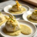 Mosseltongtimbaaltjes met groene mosterdsaus