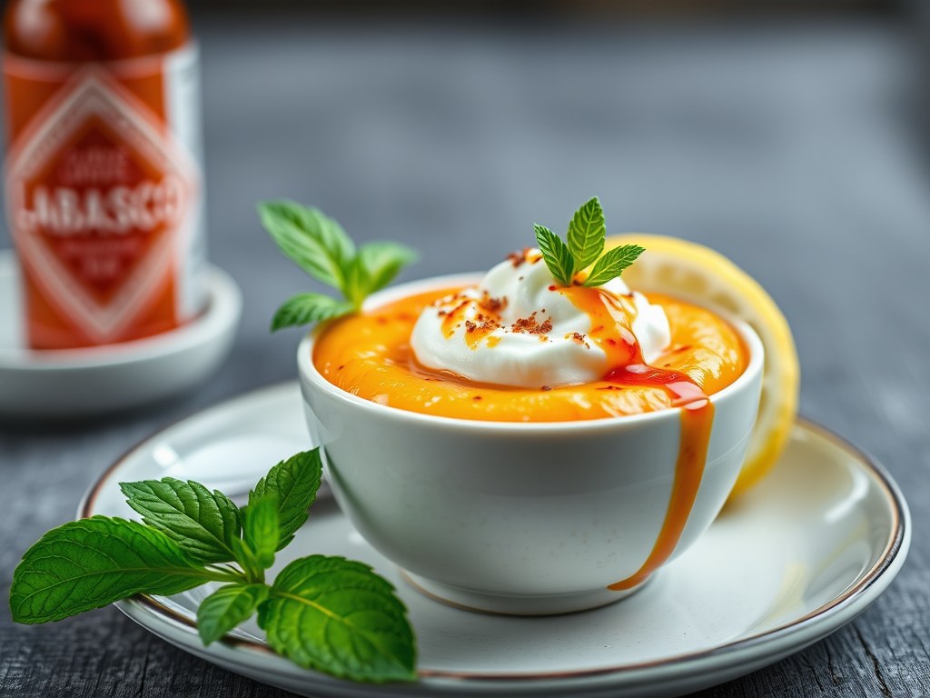 Mosterdsaus met tabasco en slagroom, AI-gegenereerde illustratie