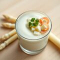Mouse van witte asperges met ei, ham en (zieopm)