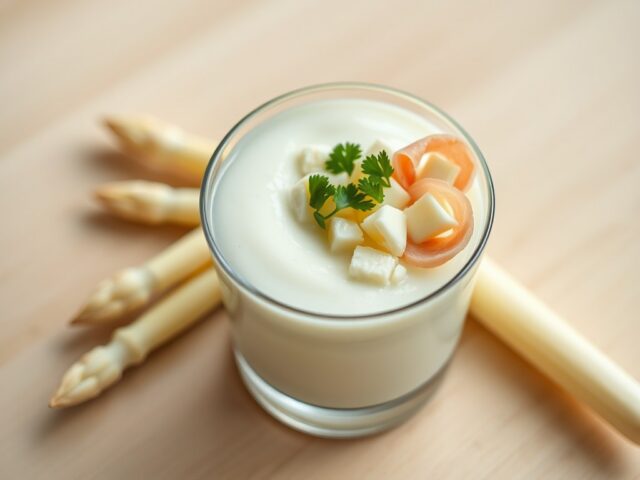 Mouse van witte asperges met ei, ham en (zieopm)
