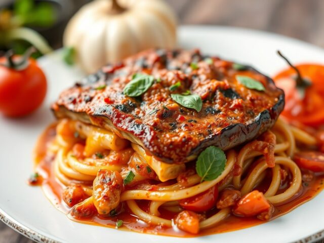 Moussaka met aubergines — AI-gegenereerde illustratie