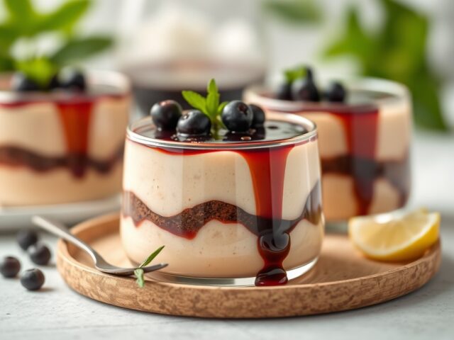 Mousse van choggiabiet en oerbietjessaus met port — AI-gegenereerde illustratie