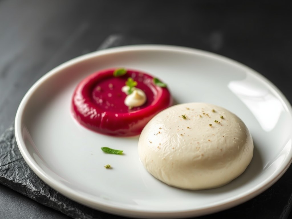 Mousse van gestoomde makreel met rode biet,, AI-gegenereerde illustratie