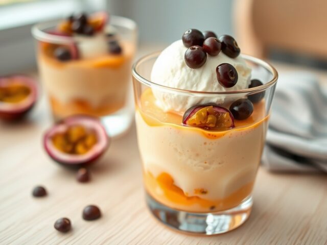 Mousse van passievruchten en vanille-ijs