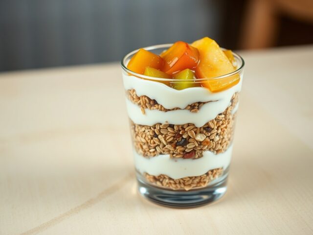 Muesli met kwark en fruitcompote