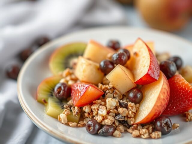 Muesli met kwark en fruitcompote — AI-gegenereerde illustratie