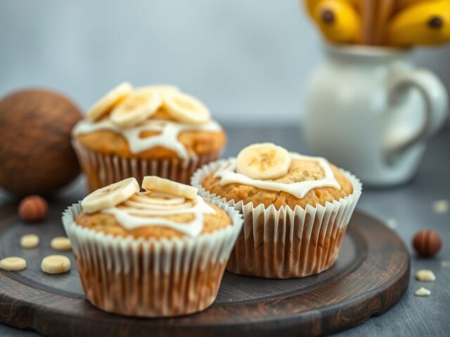 Muffins met banaan, witte chocolade en kokos — AI-gegenereerde illustratie