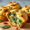 Muffins met gebakken spekjes, ricotta en spinazie