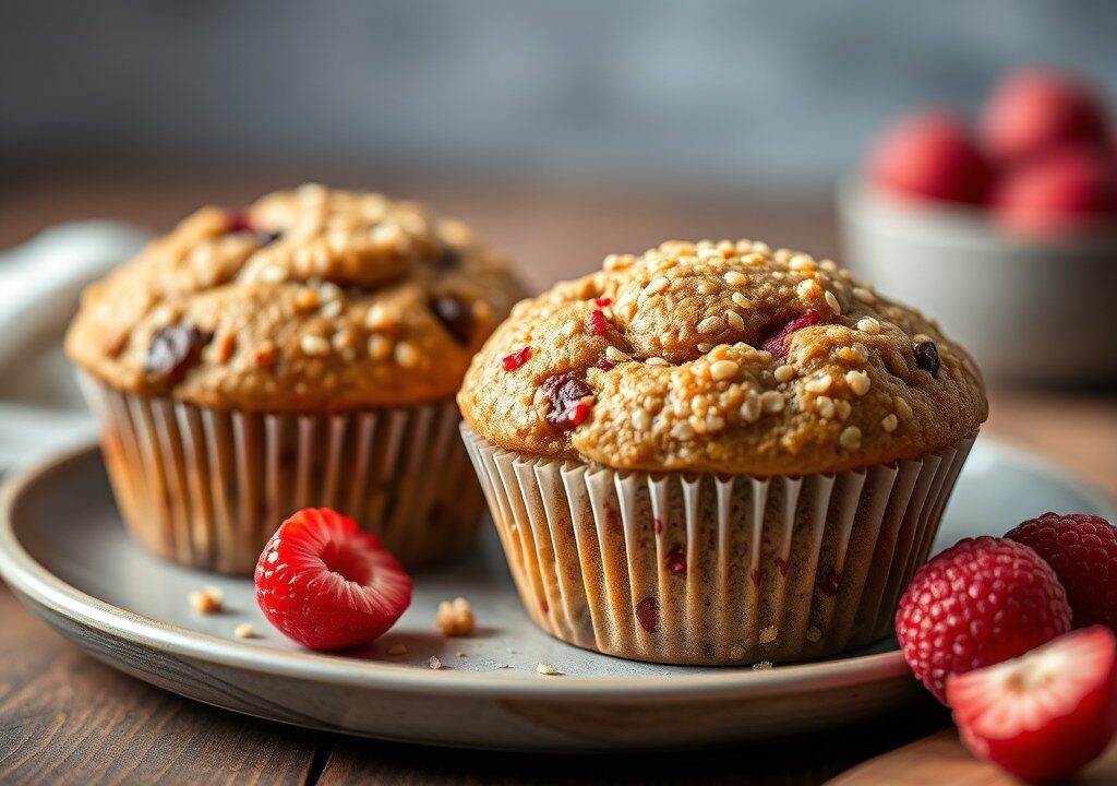 Muffins met quinoa en rozijnen, AI-gegenereerde illustratie