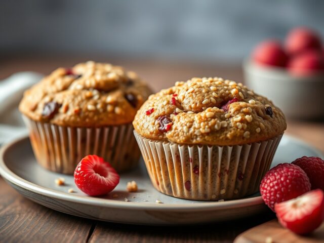 Muffins met quinoa en rozijnen — AI-gegenereerde illustratie