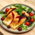 Mul filet met gemengde sla en bosvruchtensaus