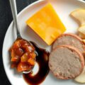 Munster fermier met perenchutney gerookte ganzenlever en portstroop