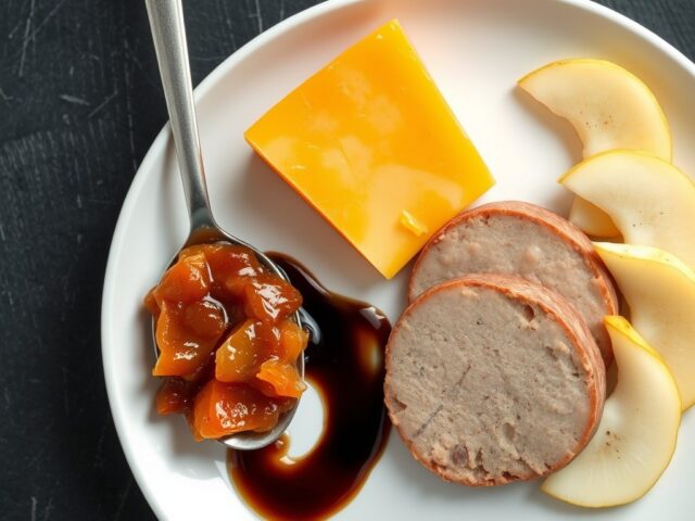 Munster fermier met perenchutney gerookte ganzenlever en portstroop
