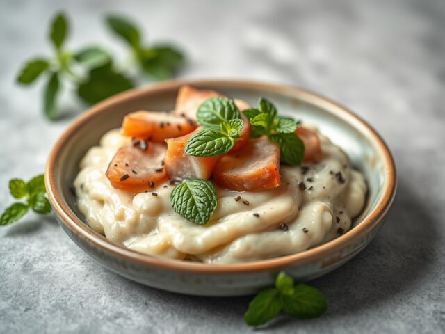 Munt met rauwe ham en truffelolie — AI-gegenereerde illustratie