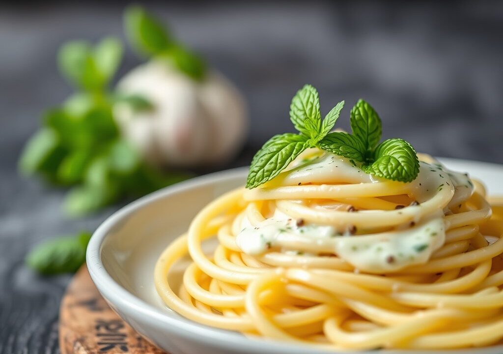 Muntsaus voor pasta, AI-gegenereerde illustratie