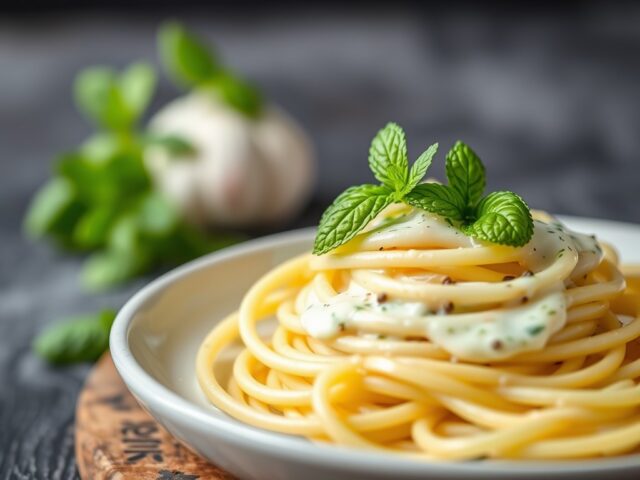 Muntsaus voor pasta — AI-gegenereerde illustratie