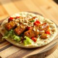 Naanbrood met saucijsjes in pindasaus