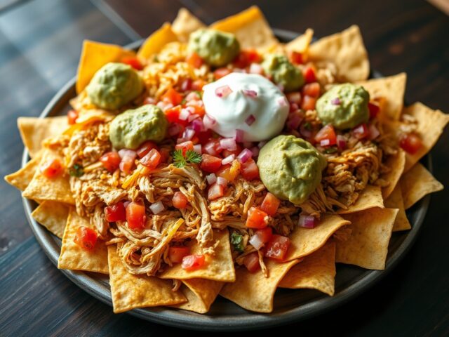 Nacho-schotel met guacamole