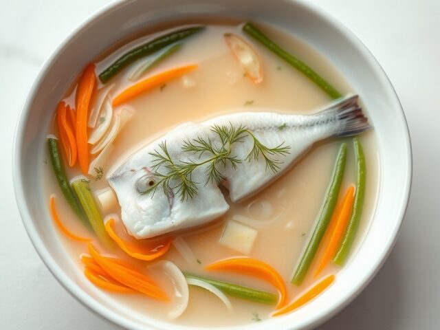 Nage van gefileerde rog met julienne groentjes